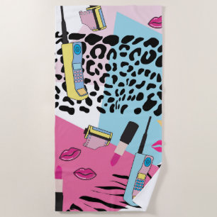 Colorful Retro 1990's Nineties Pattern Beach Towel