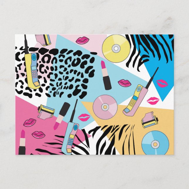 Colorful Retro 1990's Nineties Pattern Holiday Postcard (Front)