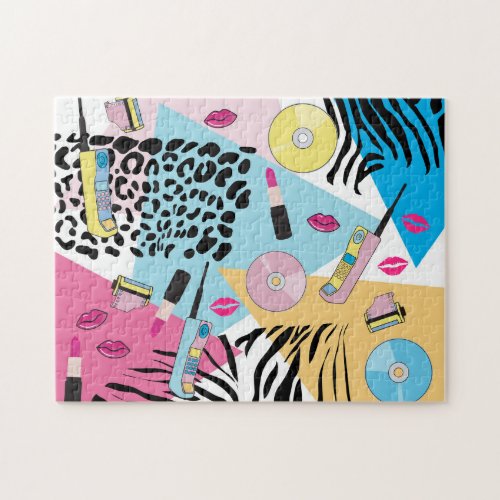 Colorful Retro 1990s Nineties Pattern Jigsaw Puzzle