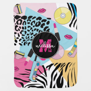Colorful Retro 1990's Nineties Pattern Monogram Baby Blanket