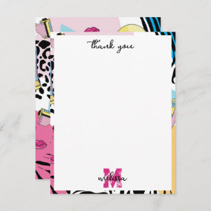 Colorful Retro 1990's Nineties Pattern Monogram Thank You Card
