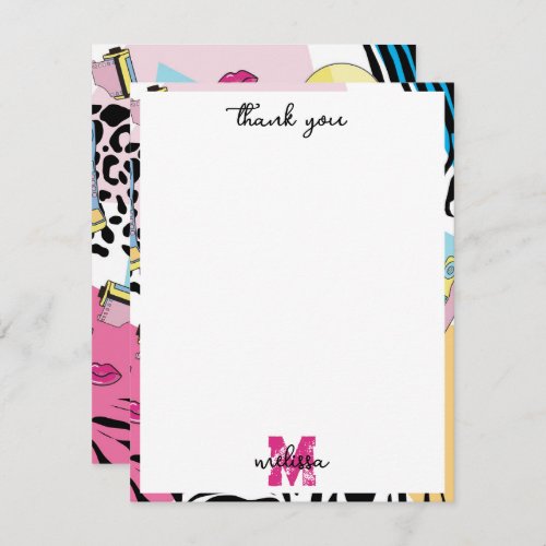 Colorful Retro 1990s Nineties Pattern Monogram Thank You Card