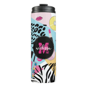 Colorful Retro 1990's Nineties Pattern Monogram Thermal Tumbler