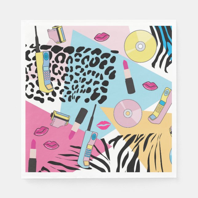 Colorful Retro 1990's Nineties Pattern Napkins (Front)