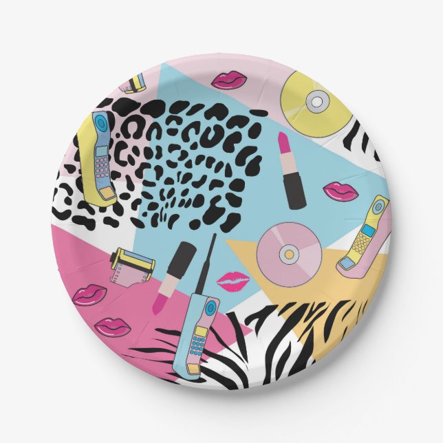 Colorful Retro 1990's Nineties Pattern Paper Plates (Front)