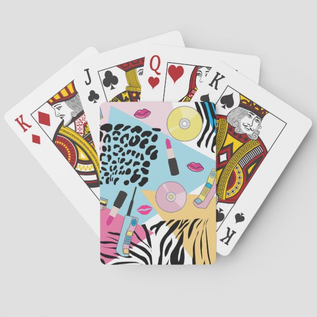 Colorful Retro 1990's Nineties Pattern Poker Cards (Back)