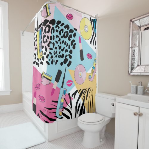 Colorful Retro 1990s Nineties Pattern Shower Curtain