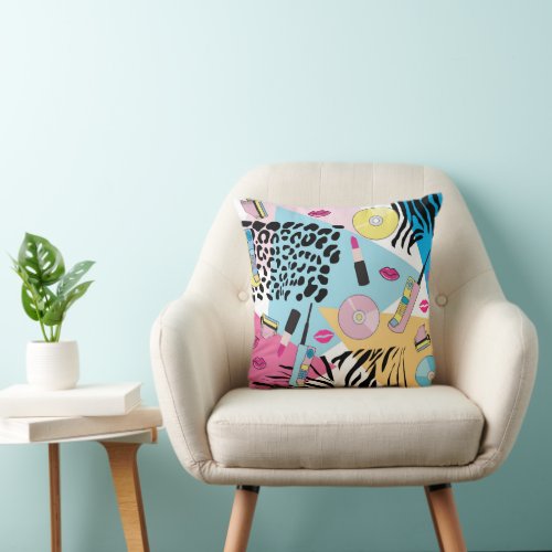 Colorful Retro 1990s Nineties Pattern Throw Pillow