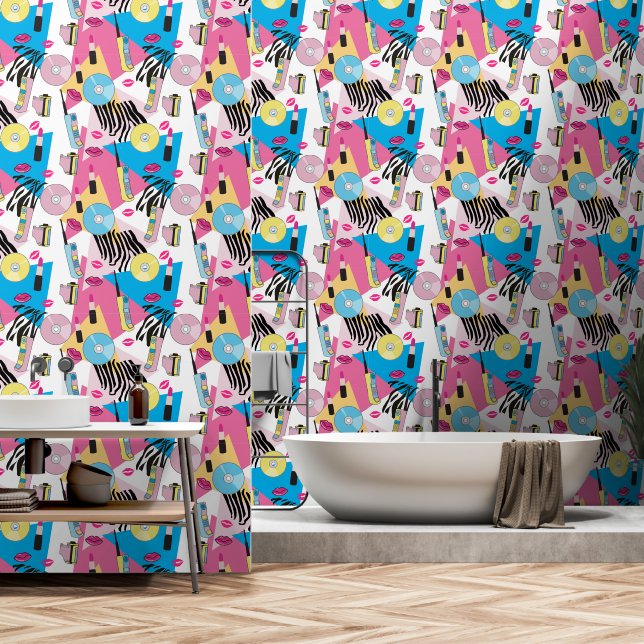 Colorful Retro 1990's Nineties Pattern Wallpaper (Bathroom)