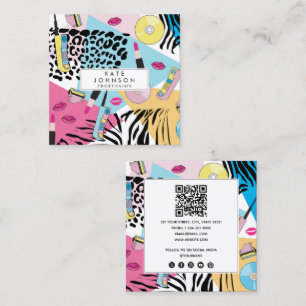 Colorful Retro 1990s Nineties QR Code Social Media Square Business Card