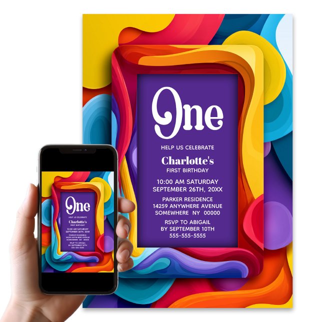 Colorful Retro 1st Birthday Party Invitation (Creator Uploaded)