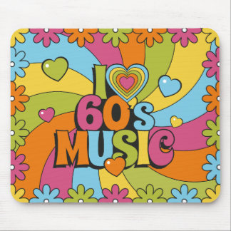 Colorful Retro 60s Music Hearts Waves and Flowers  Mouse Pad