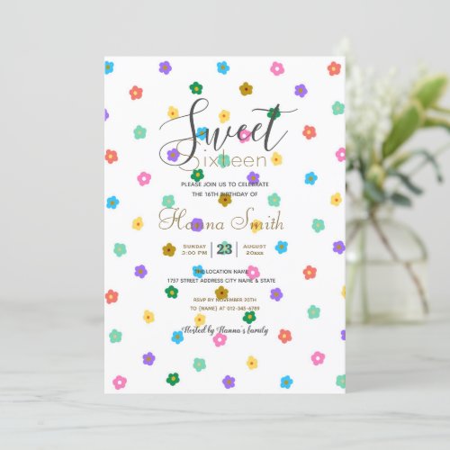 Colorful Retro 70s Daisy Flowers Boho Design Invitation