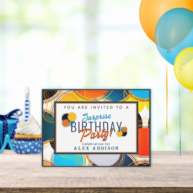 Colorful Retro 70's Abstract Surprise Birthday   Invitation (Creator Uploaded)