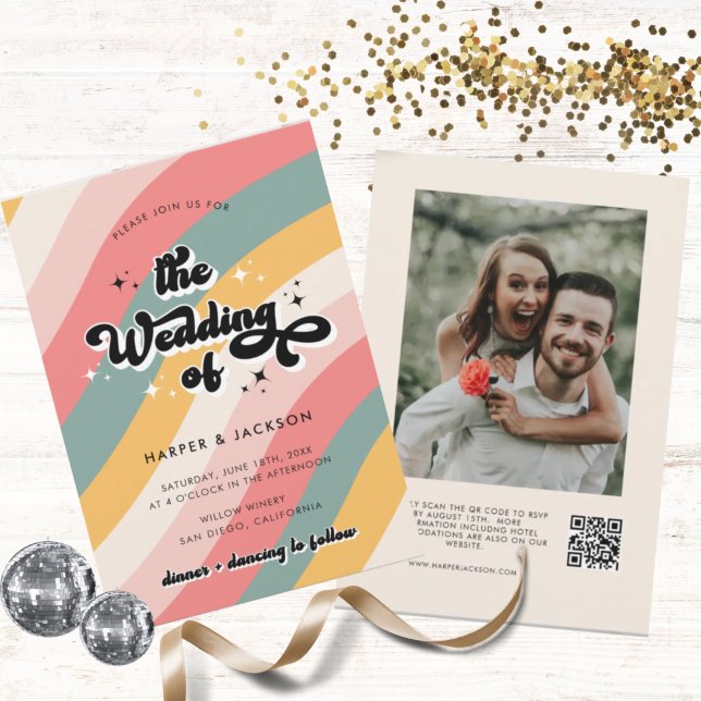 Colorful Retro 70s QR Code Wedding Invitation (Creator Uploaded)