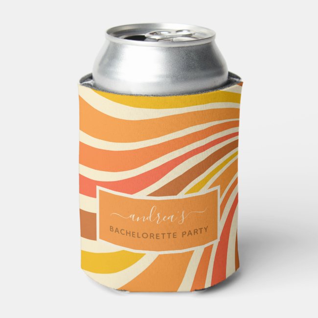 Colorful Retro 70s Stripes Wave Bachelorette Party Can Cooler