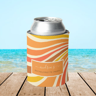 Colorful Retro 70s Stripes Wave Bachelorette Party Can Cooler