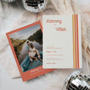 Colorful Retro 70s Wedding Invitation with Stripes