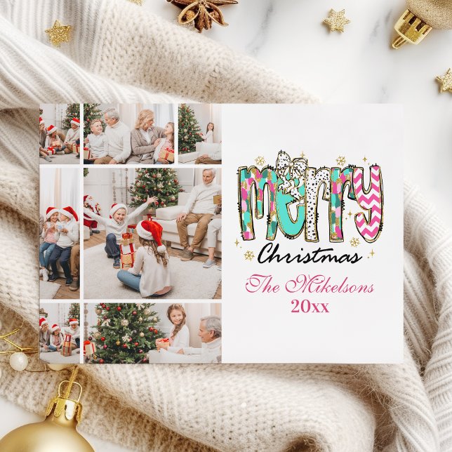 Colorful Retro 7 Photo  Merry Christmas Holiday Card (Creator Uploaded)