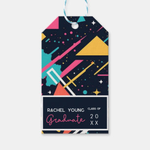 Colorful Retro 80s Blue & Pink Graduation Gift Tags