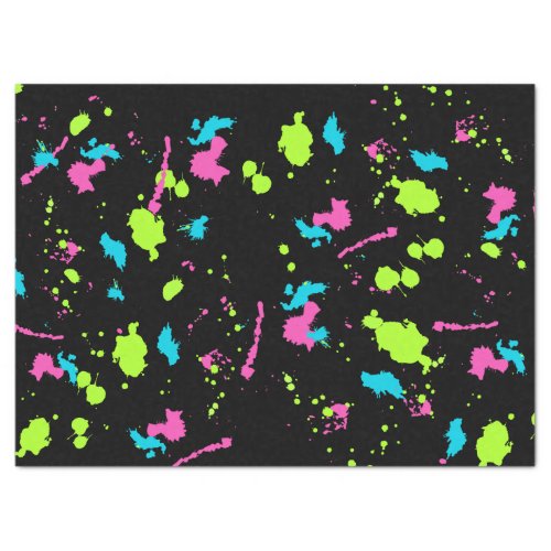 Colorful Retro 80s Neon Paint Splatter Black Artsy Tissue Paper