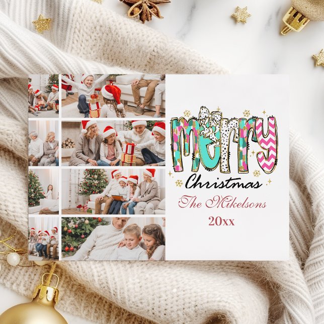 Colorful Retro 8 Photo  Merry Christmas Holiday Card (Creator Uploaded)