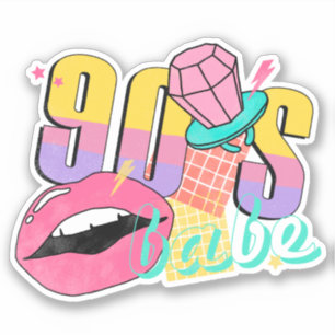 Colorful Retro 90's Babe Lips Ring Pop Sticker