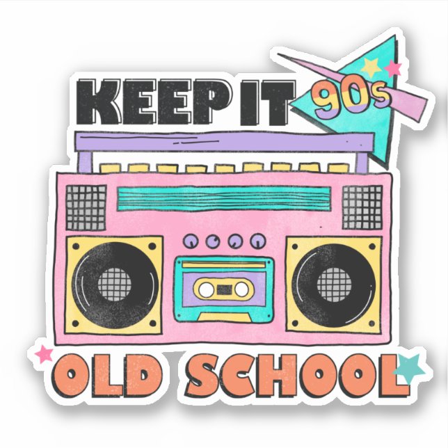 Colorful Retro 90's Neon Boombox Keep Old School Sticker (Front)