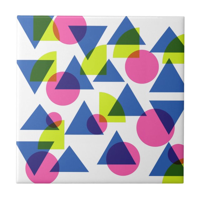 Colorful Retro 90s Neon Geometric Shapes Ceramic Tile (Front)