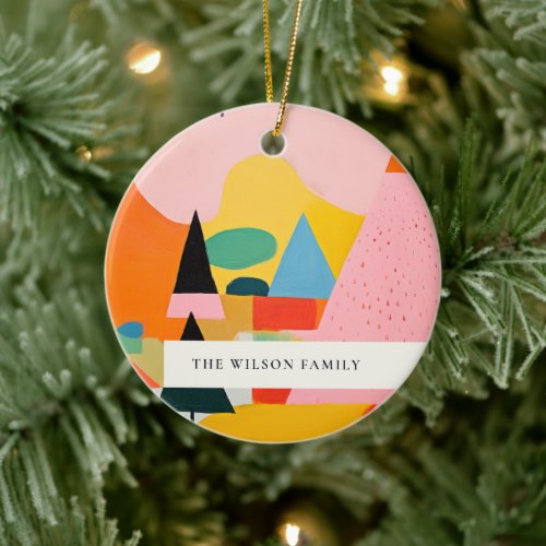 Colorful Retro Abstract Christmas Landscape Photo Ceramic Ornament