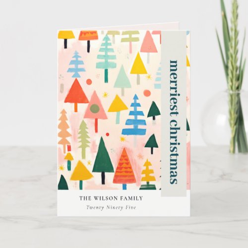 Colorful Retro Abstract Christmas Landscape Photo Holiday Card