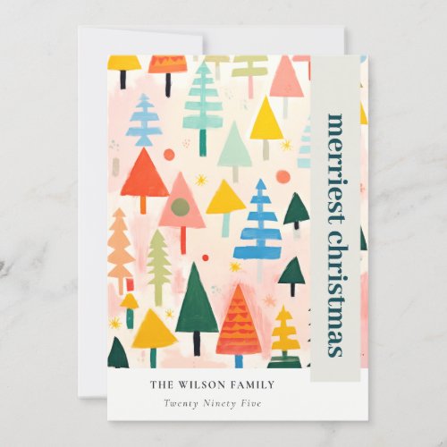 Colorful Retro Abstract Christmas Landscape Photo Holiday Card