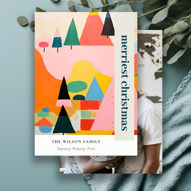 Colorful Retro Abstract Christmas Landscape Photo Holiday Card (Creator Uploaded)