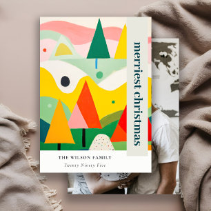 Colorful Retro Abstract Christmas Landscape Photo Holiday Card