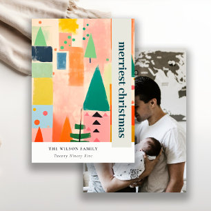 Colorful Retro Abstract Christmas Landscape Photo Holiday Card