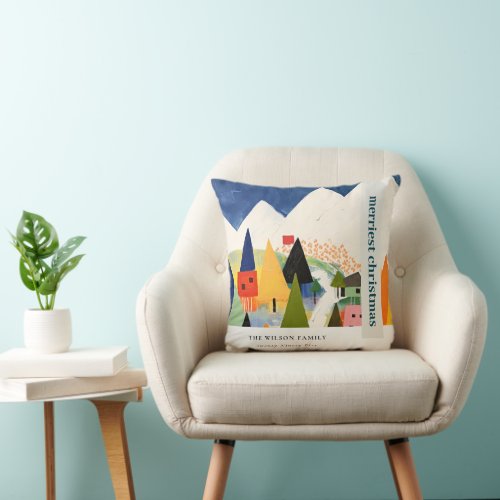 Colorful Retro Abstract Christmas Landscape Photo Throw Pillow