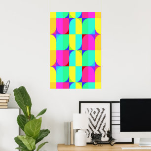 Colorful Retro Abstract Geometric Shapes Pattern Poster