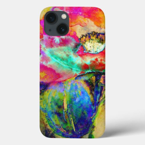 Colorful retro abstract Poppy Watercolor  iPhone 13 Case