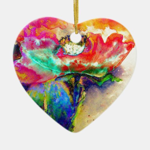 Colorful retro Abstract Poppy watercolor  Ceramic Ornament