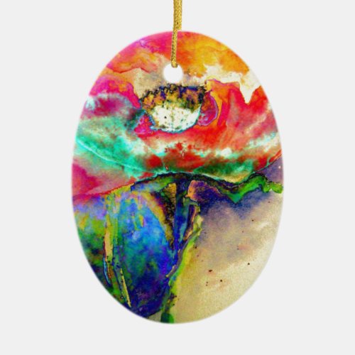 Colorful retro Abstract Poppy watercolor  Ceramic Ornament