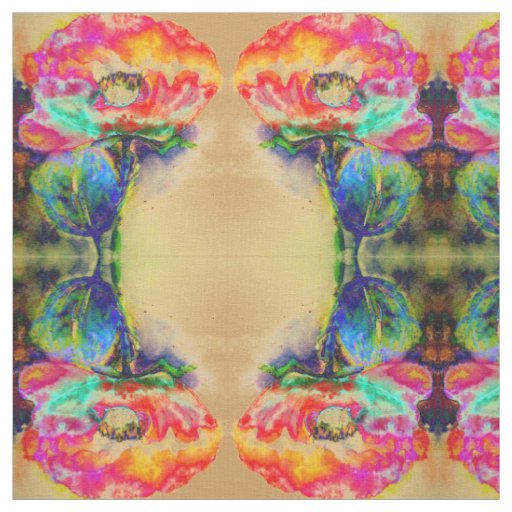 Colorful retro Abstract Poppy watercolor  Fabric