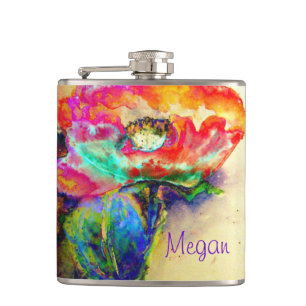 Colorful retro Abstract Poppy watercolor Flask