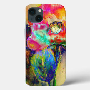 Colorful retro abstract Poppy Watercolor iPhone 13 Case