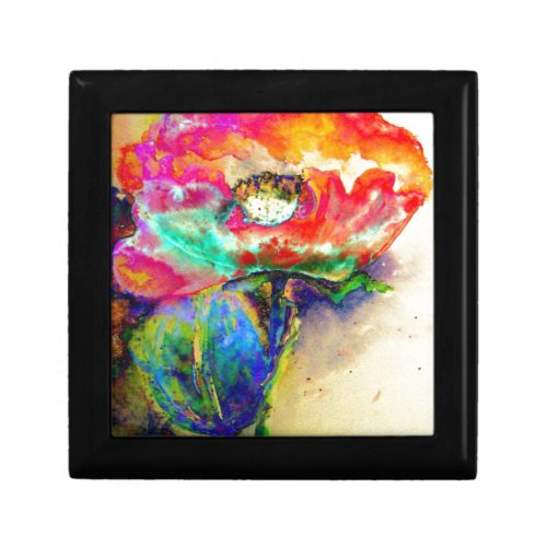 Colorful retro Abstract Poppy watercolor  Jewelry Box