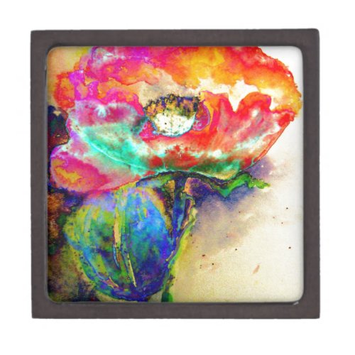 Colorful retro Abstract Poppy watercolor  Keepsake Box