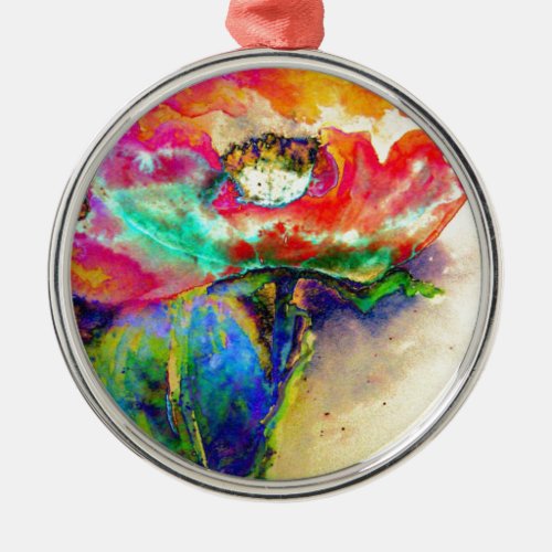 Colorful retro Abstract Poppy watercolor  Metal Ornament