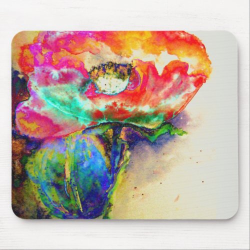 Colorful retro Abstract Poppy watercolor  Mouse Pad