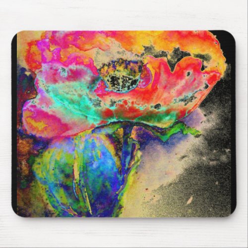 Colorful retro Abstract Poppy watercolor  Mouse Pad