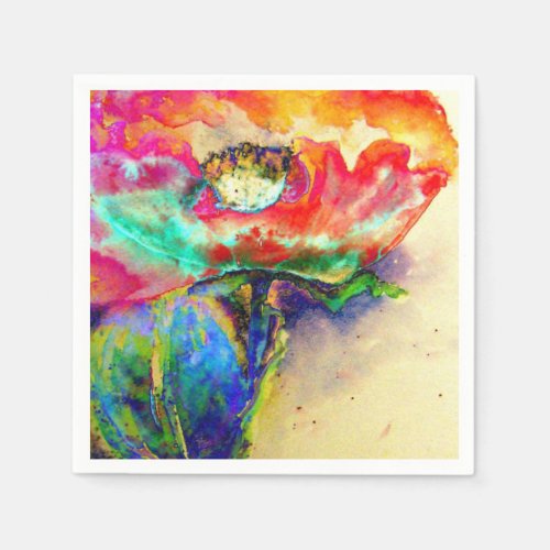 Colorful retro Abstract Poppy watercolor  Napkins
