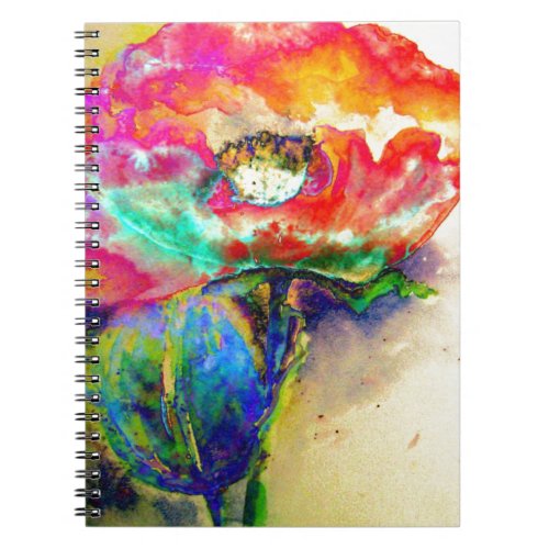 Colorful retro Abstract Poppy watercolor  Notebook